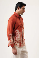 Flower Embroidery Men’s Premium Printed Casual Shirt - XPST