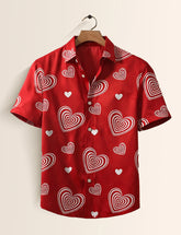 Valentine Red Heart Printed Valentine Special Boys Half Sleeves Shirts - XPST