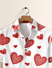 Valentine White Heart Printed Valentine Special Boys Half Sleeves Shirts - XPST