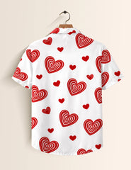 Valentine White Heart Printed Valentine Special Boys Half Sleeves Shirts - XPST