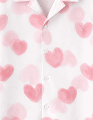 White Pink Heart Printed Valentine Special Boys Half Sleeves Shirts - XPST