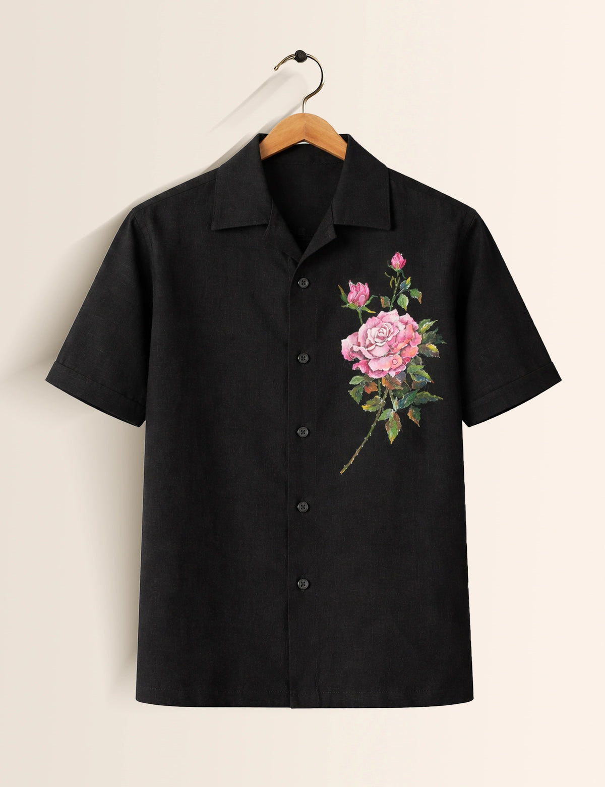 Black Rose Printed Valentine Special Boys Half Sleeves Shirts - XPST