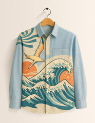 Blue Waves Printed Mens Full Sleeves Shirts - XPST