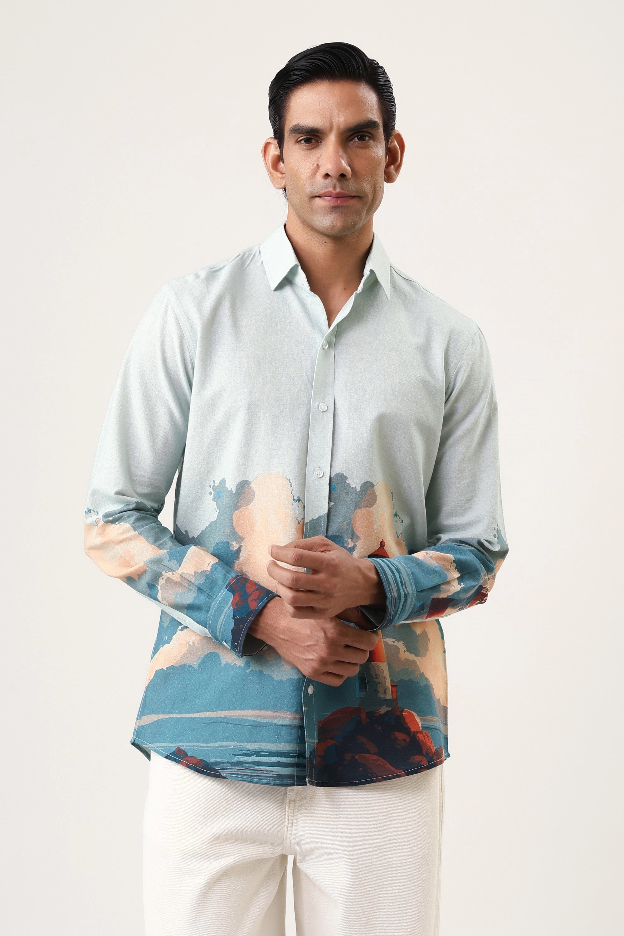 Coastal Lighthouse Men’s Premium Printed Casual Shirt - XPST