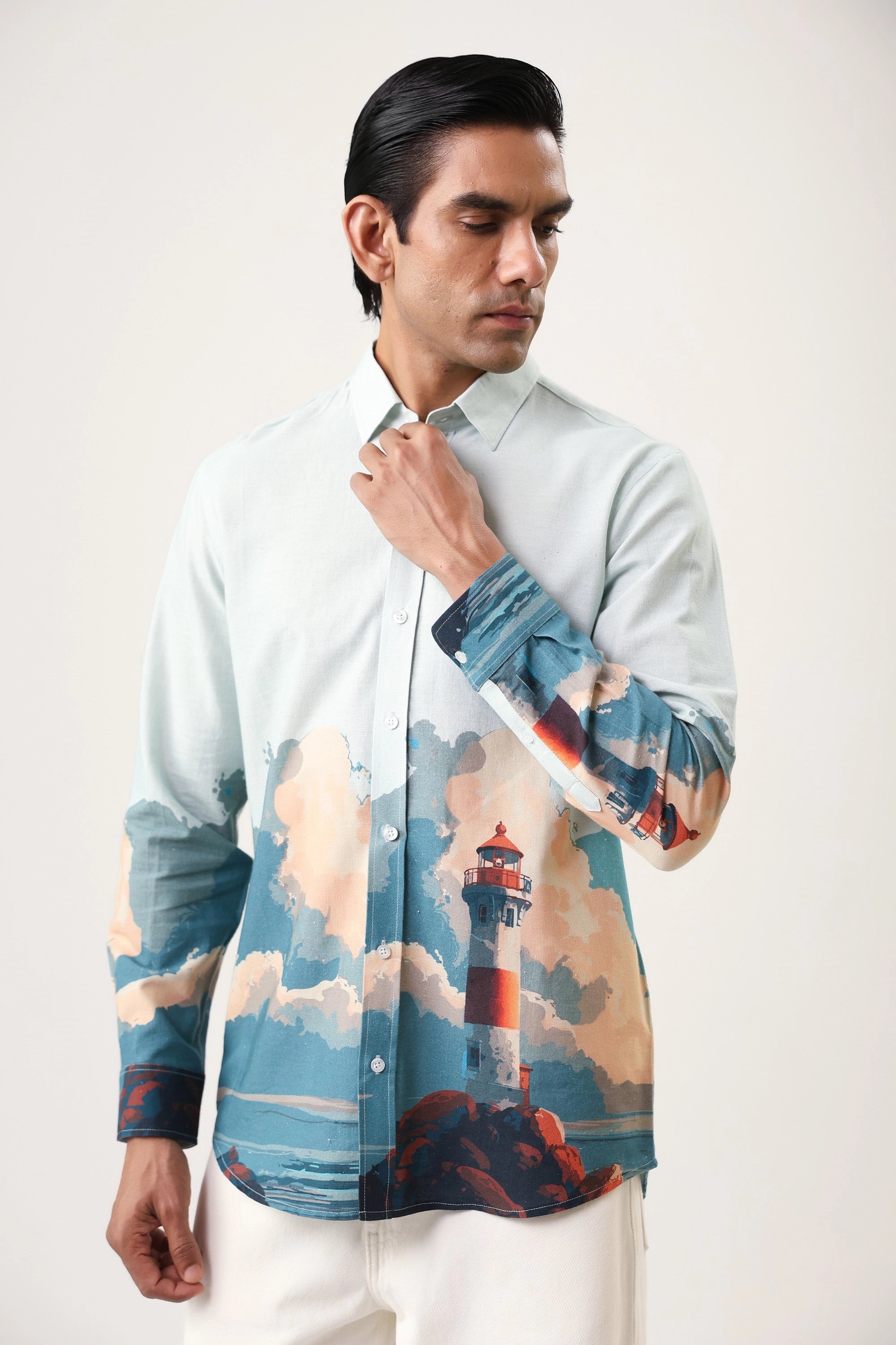 Coastal Lighthouse Men’s Premium Printed Casual Shirt - XPST