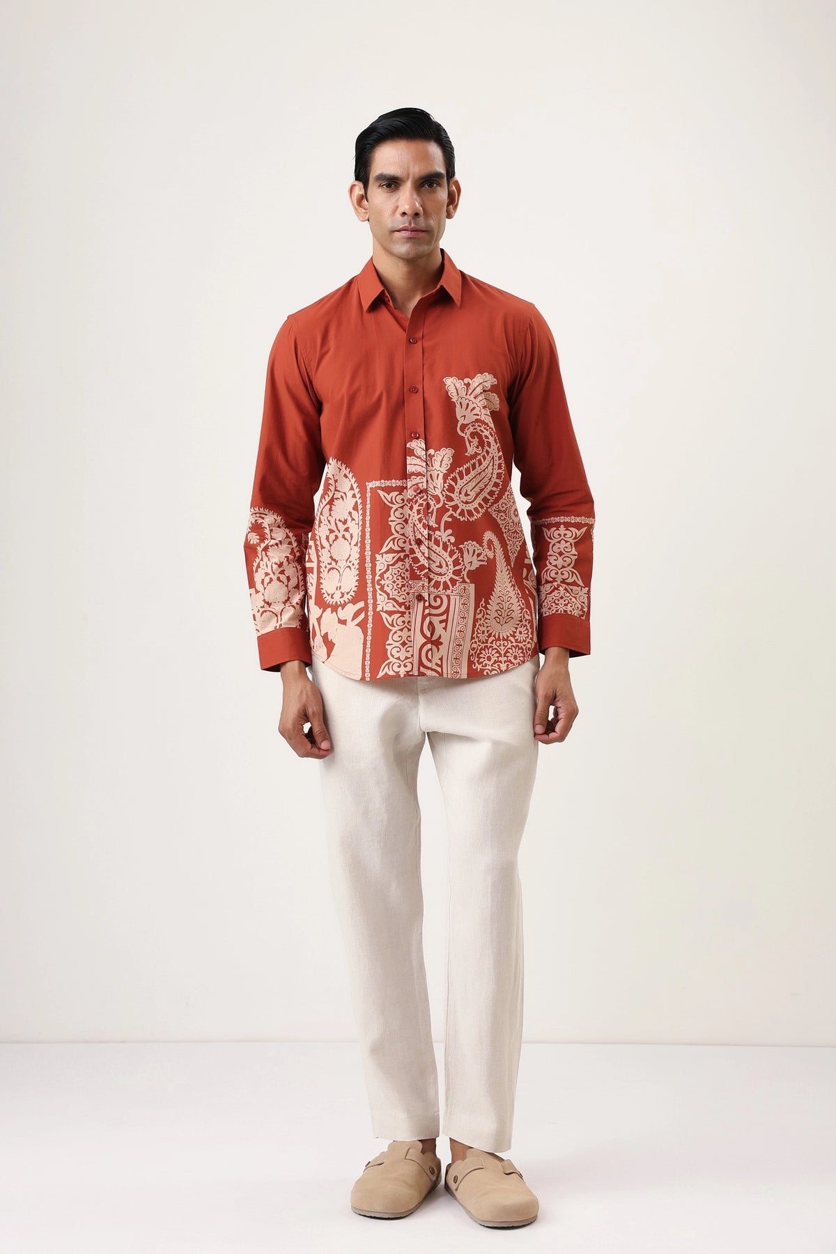 Flower Embroidery Men’s Premium Printed Casual Shirt - XPST