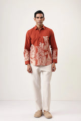 Flower Embroidery Men’s Premium Printed Casual Shirt - XPST