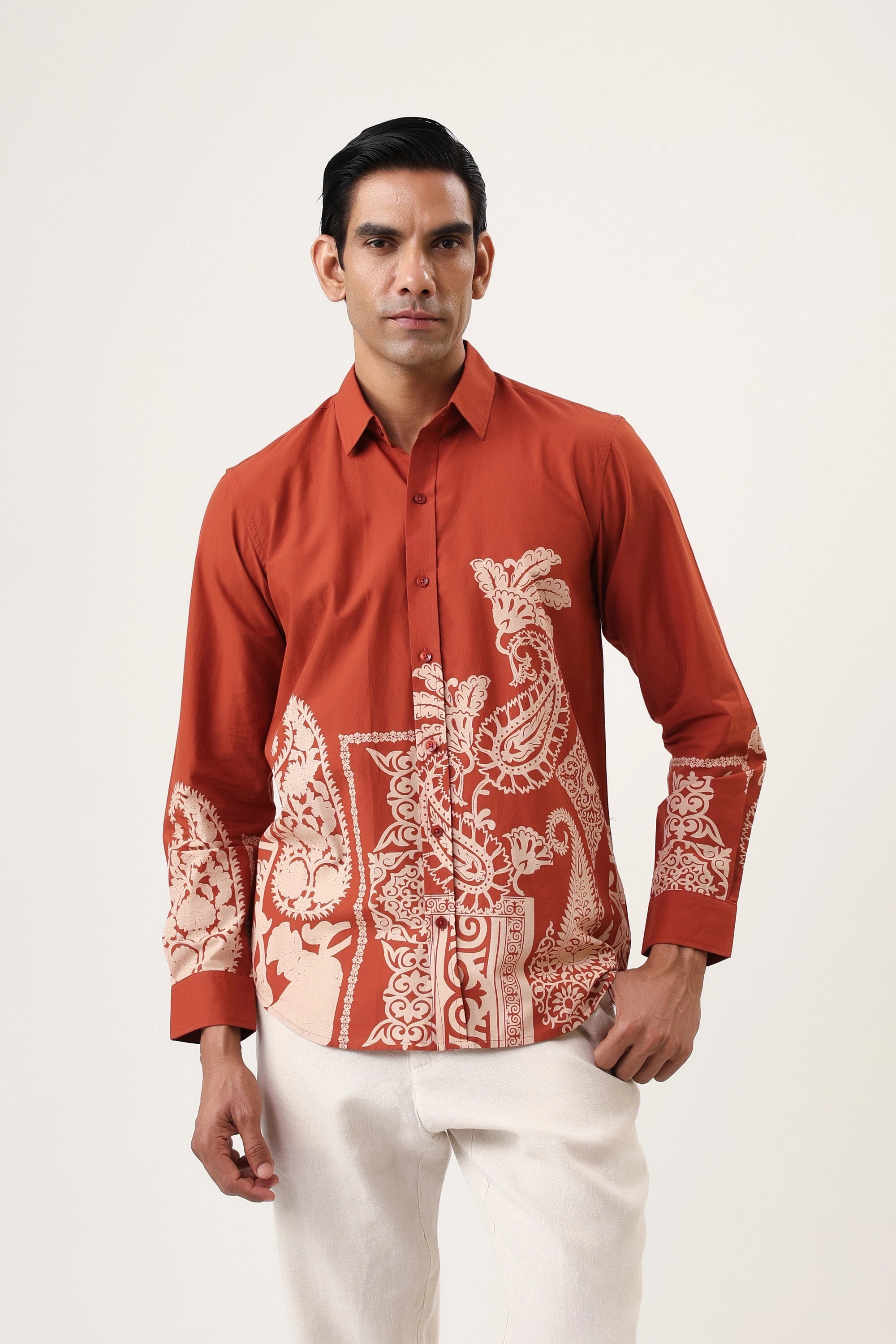 Flower Embroidery Men’s Premium Printed Casual Shirt - XPST