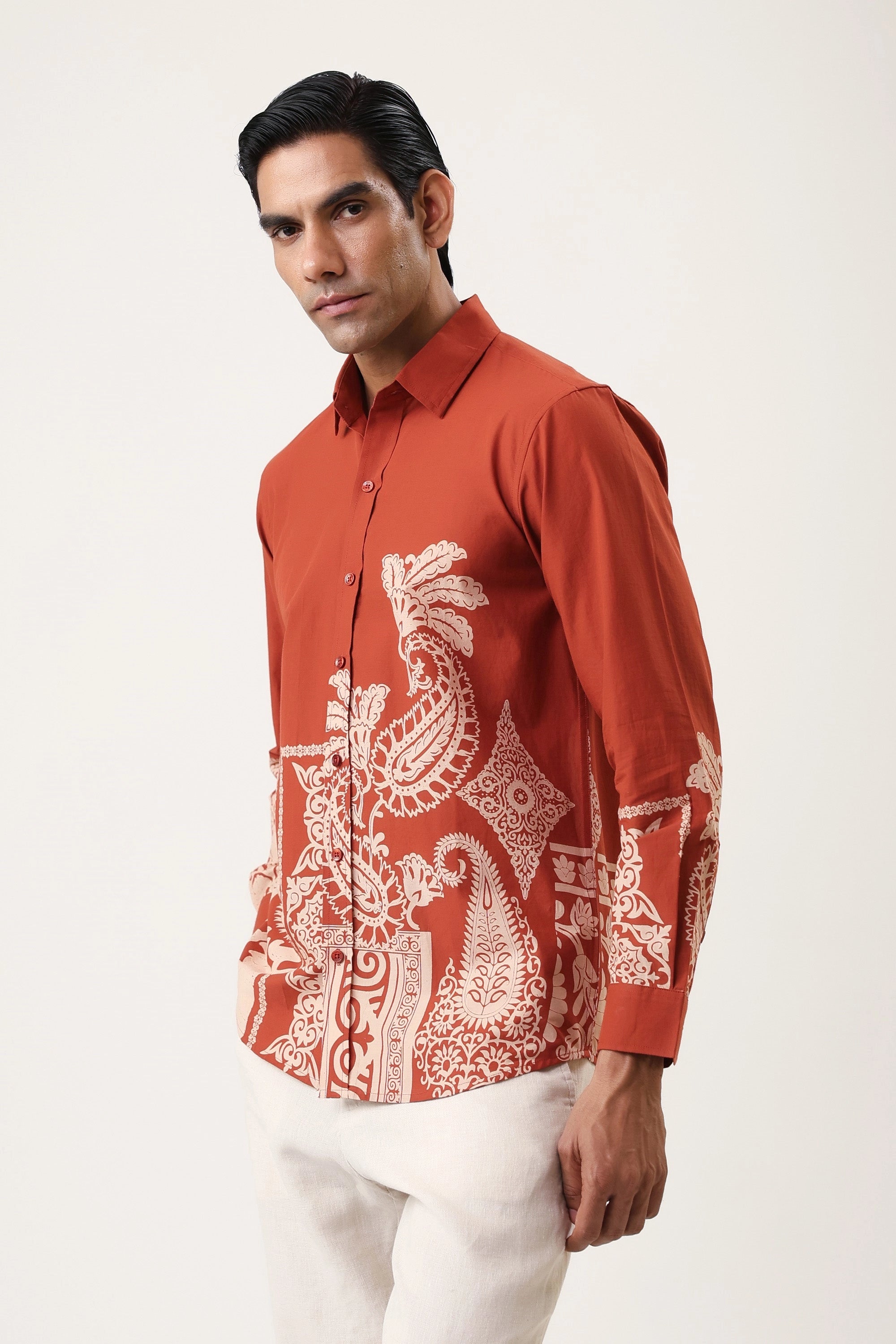 Flower Embroidery Men’s Premium Printed Casual Shirt - XPST