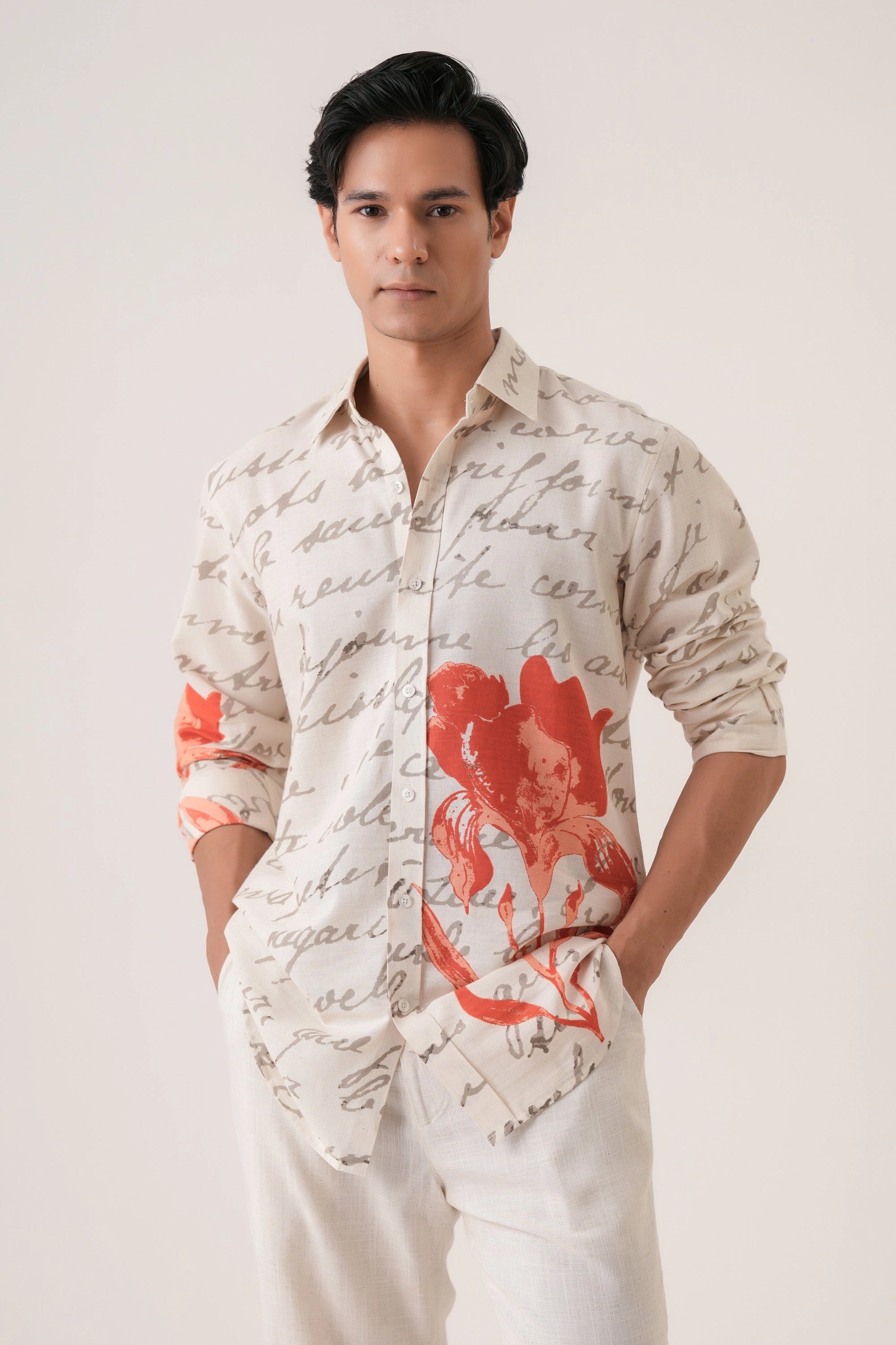 Hibiscus Script Men’s Premium Printed Casual Shirt - XPST