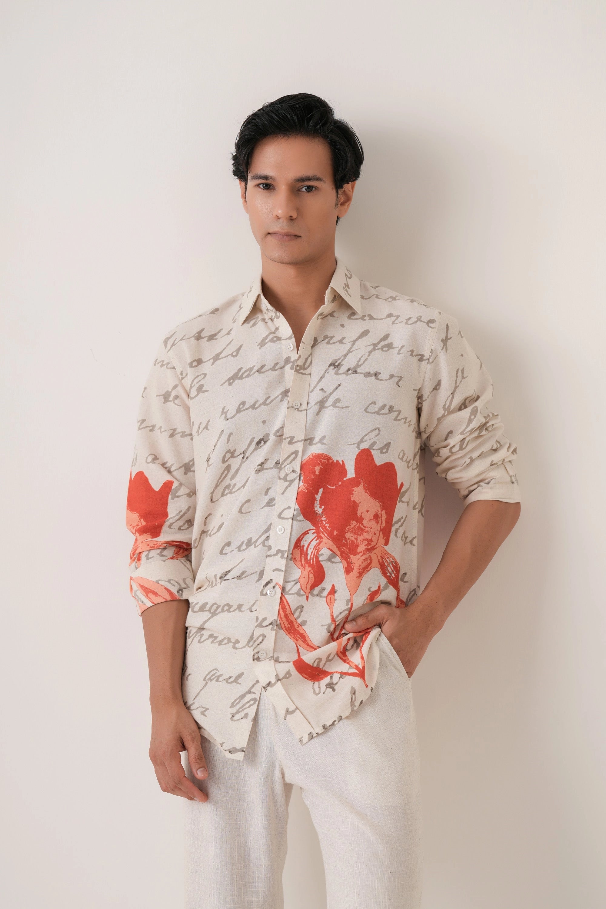 Hibiscus Script Men’s Premium Printed Casual Shirt - XPST