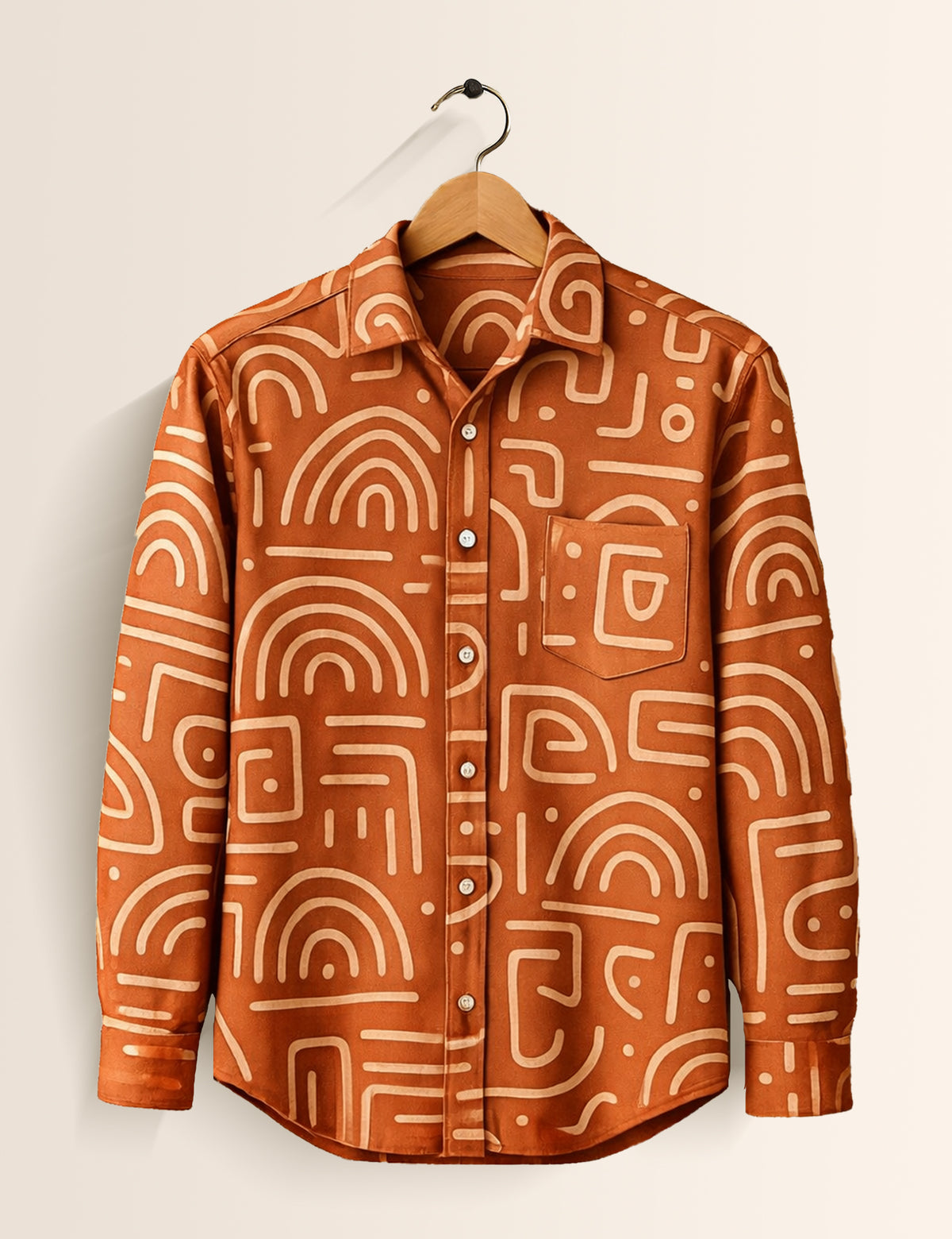 Orange Rust Printed Mens Full Sleeves Shirts - XPST