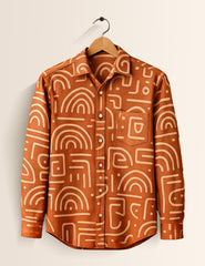 Orange Rust Printed Mens Full Sleeves Shirts - XPST