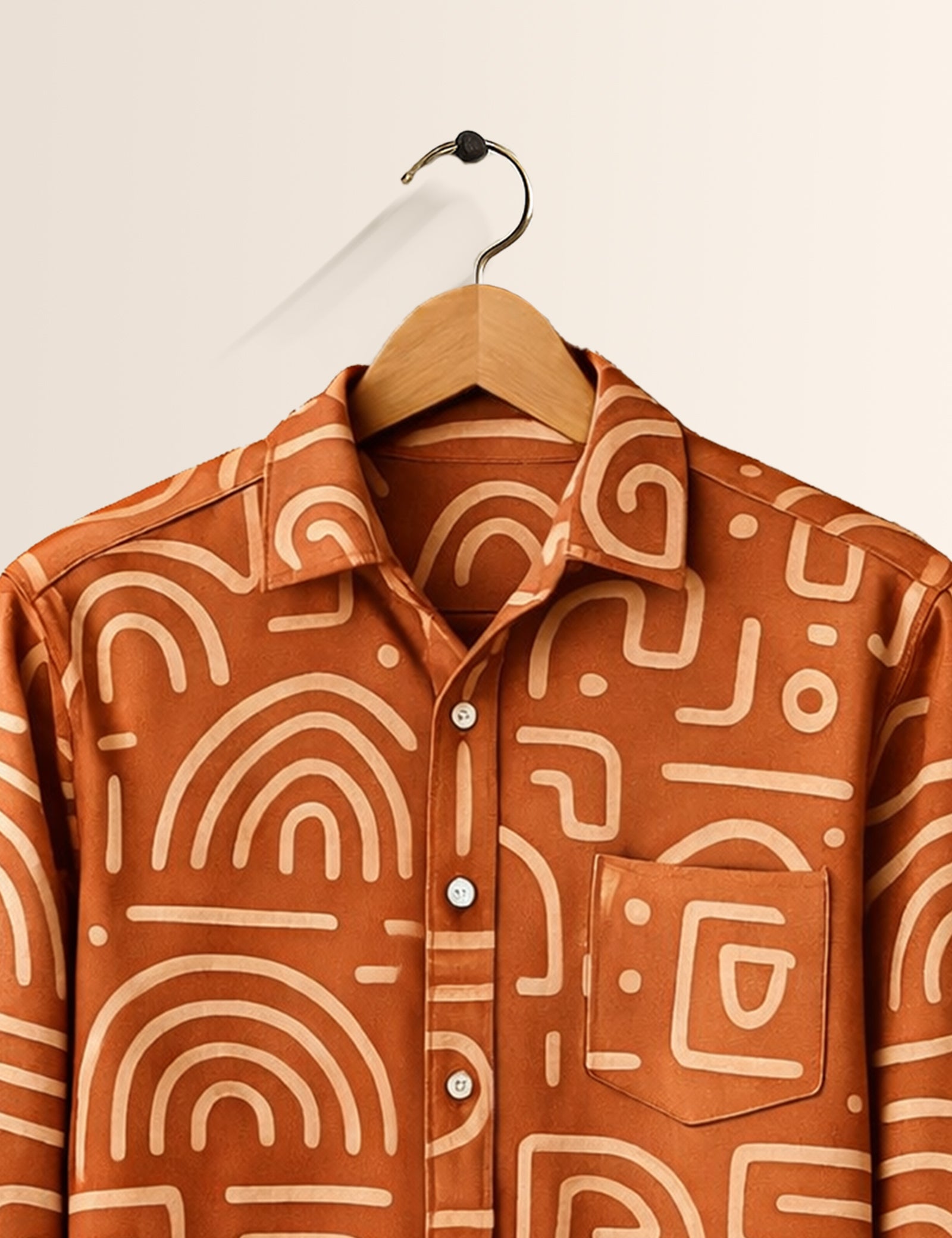 Orange Rust Printed Mens Full Sleeves Shirts - XPST