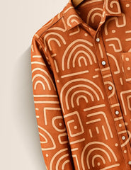 Orange Rust Printed Mens Full Sleeves Shirts - XPST