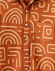 Orange Rust Printed Mens Full Sleeves Shirts - XPST