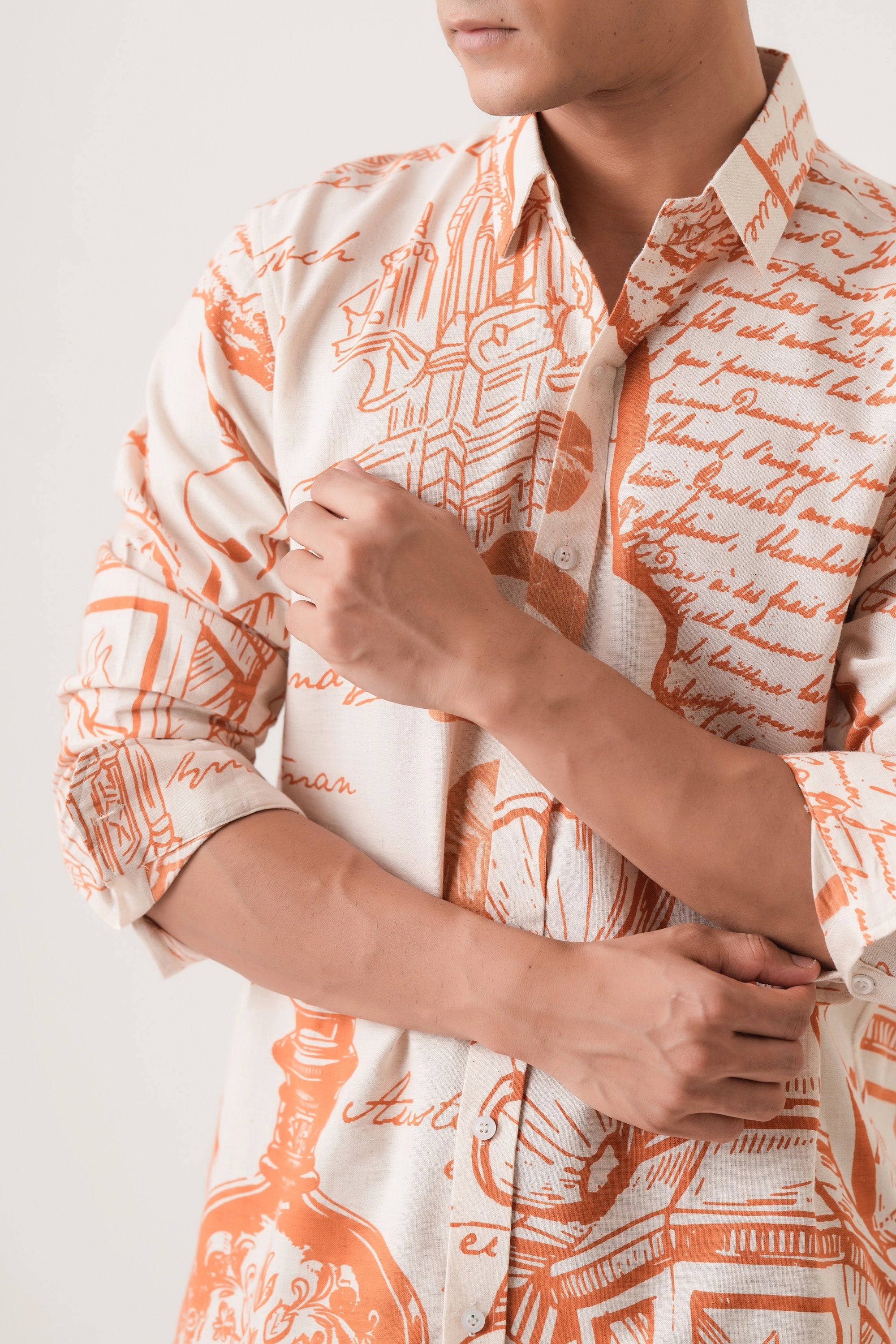 Orange Script Men’s Premium Printed Casual Shirt - XPST
