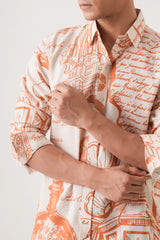 Orange Script Men’s Premium Printed Casual Shirt - XPST
