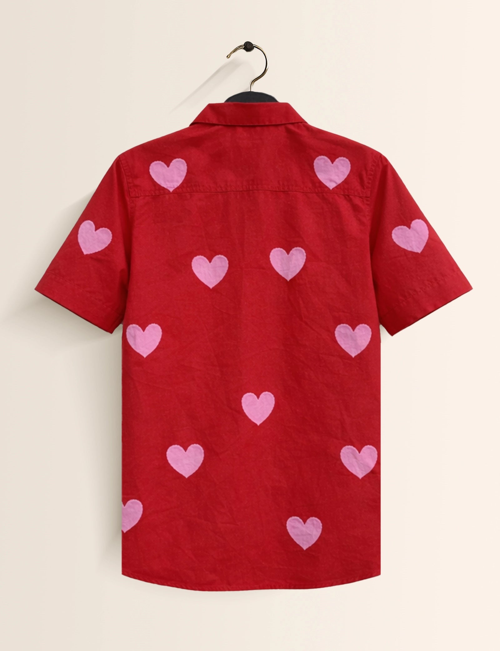 Red Pink Heart Printed Valentine Special Boys Half Sleeves Shirts - XPST