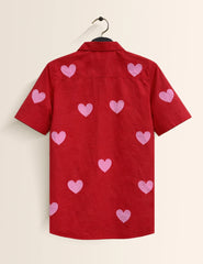 Red Pink Heart Printed Valentine Special Boys Half Sleeves Shirts - XPST