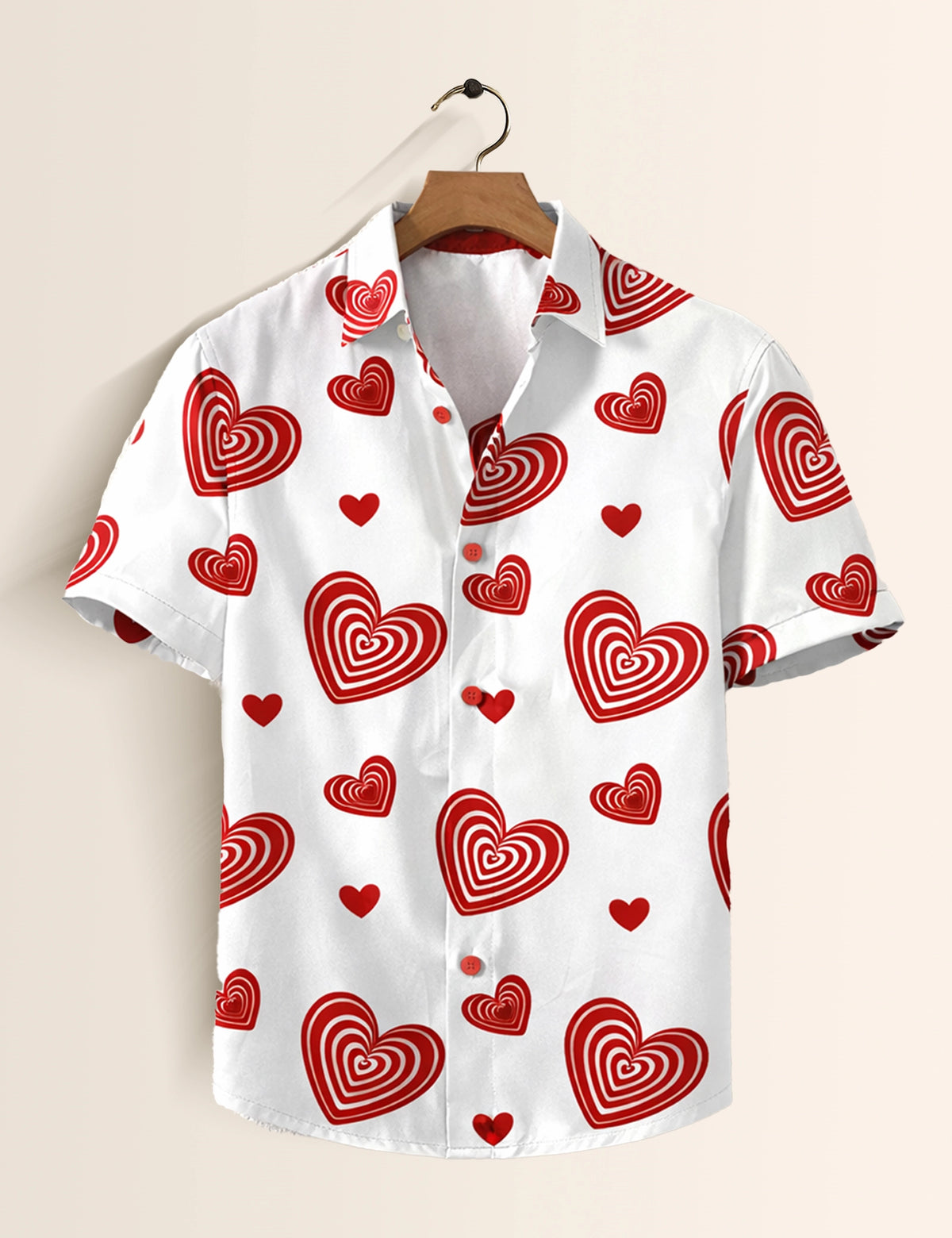Valentine White Heart Printed Valentine Special Boys Half Sleeves Shirts - XPST